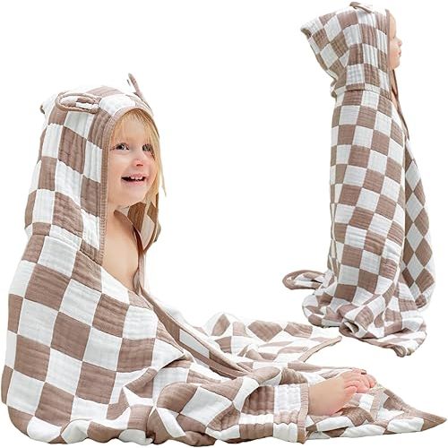 HardNok Jacquard Muslin Toddler Hooded Bath Towels Organic (Tan Check)