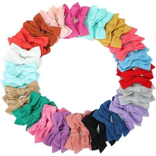 40PCS Linen Hair Bows and Accessories - Baby Girl Pigtail Clips, Neutral Fabric Bows for Little Girls