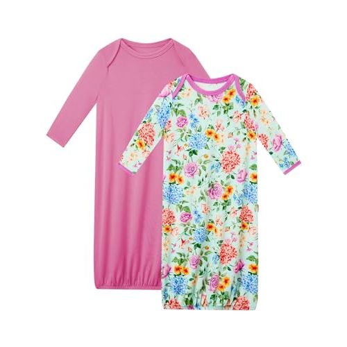 Bamboo Viscose 2-Pack Baby Gowns for Boys and Girls | Pull-On, Long Sleeve, Envelope Neck, Convertible Bottom, Solid & Printed, Hypoallergenic Sleepers for Infant & Newborn