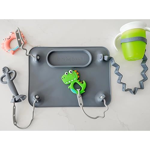 Busy Baby Deluxe Bundle - Original & Mini Silicone Placemats, 6 Multipurpose Straps, Bottle Bungee, and Teething Spoon - All-in-One Solution for Babies and Toddlers