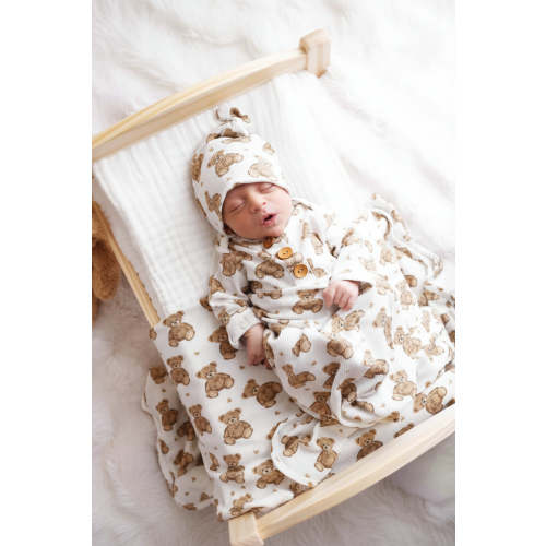 Beary Sweet Bamboo Waffle Newborn Baby Knot Gown & Hat Set