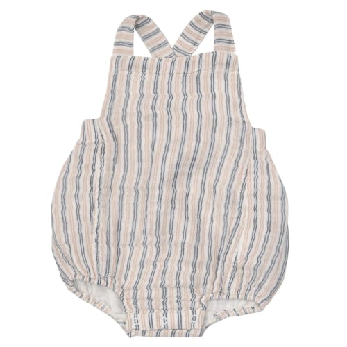 Retro Sunsuit, Ticking Stripe Navy Clay