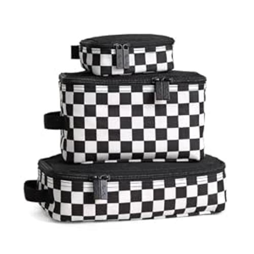Itzy Ritzy Packing Cubes for Travel, Set of 3 (Black & White Checkerboard)