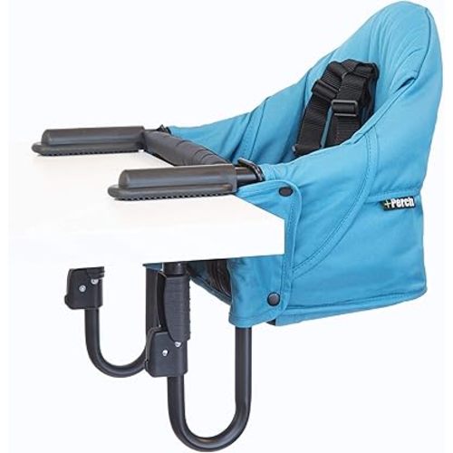 guzzie+Guss Perch Clip-On Table Chair – Easy Setup for Travel (Restaurants, Picnics), at Home (Kitchen Islands, Dining Tables) - Secure & Portable Seating, Machine Washable Fabric - Aqua