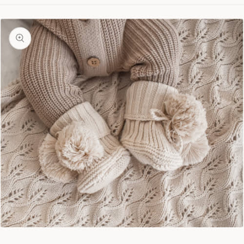 Knitted Pom Pom Booties - Honey Milk