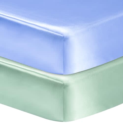 GUNTAIL 2 Pack Satin Soft Crib Sheet for Baby with Sensitive Hair Silky Baby Mattress Sheet Blue and Green Unisex 52’’x28’’x8’’ Fitted Sheets