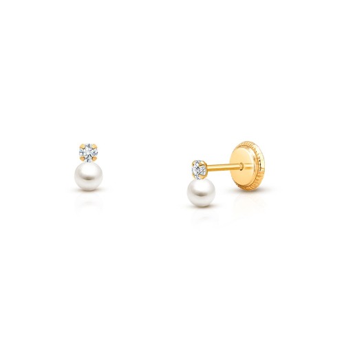 14K Gold 3mm Pearl Drop Studs Screw Back Earrings