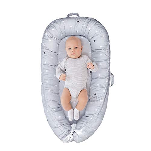 Baby Lounger for Newborn, Portable Baby Nest, 100% Cotton Co Sleeper for Infants in Bed, Soft and Comfortable Baby Pillows for Sleeping, Baby Essentials Must Haves
