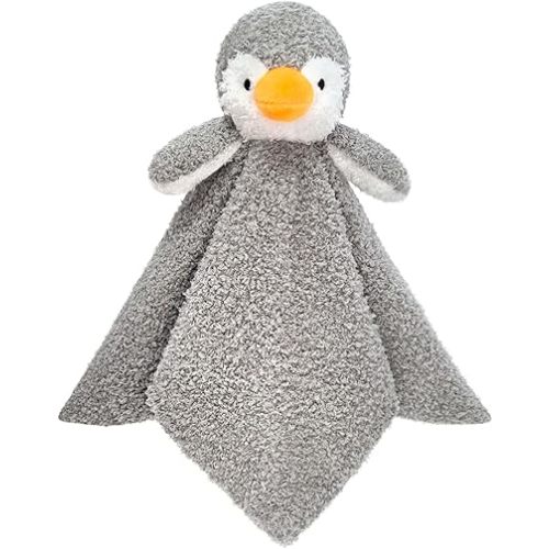 Baby Gray Penguin Soft Stuffed Animal Security Blanket, Plush Penguin Character Lovey Blanket, Baby Shower/Nursery Gift, Newborn Infant Toddler Snuggle Blankie for Boys Girls, 14 Inches