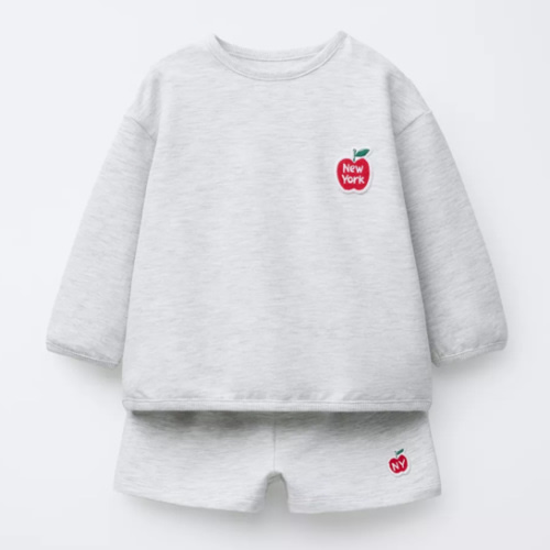 SWEATSHIRT AND BERMUDA SHORTS SET WITH APPLE PATCH - Gray marl | ZARA United States