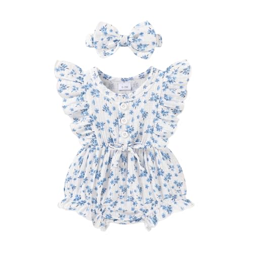 Happy Town Newborn Baby Girl Summer Clothes Infant Linen Romper Ruffle Sleeve Baby Girl Jumpsuit Outfits