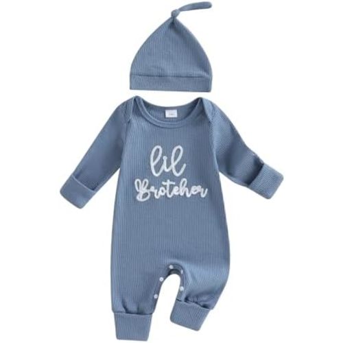 Little Brother Newborn Coming Home Outfit Spring Baby Boy Set with Hat Cute Romper 0-6M