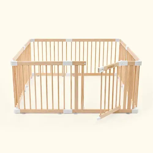 HARPPA Wooden Baby Gate Playpen | Non-Toxic Foldable DIY Adjustable Play Yard for Infants & Toddlers – Natural Finish Baby Fence for Small & Large Spaces