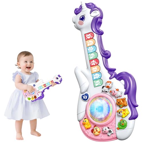 Marstone Toys for 1 2 Year Old Girl Birthday Gifts: Baby Musical Unicorn Toys 12-18 Months, Educational Cartoon Guitar for Toddler Boy Kid 1-3, Infant 1st First Interactive Learning Birthday Present