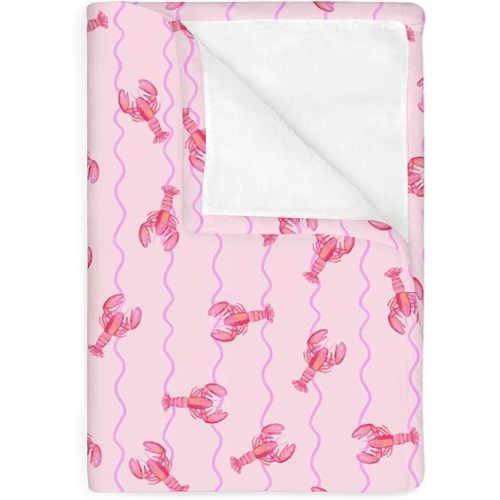 Pink Lobster Bows Stripe Baby Blankets for Boy Girl Lobsters Sea Ocean Stripes Soft Flannel Nursery Bed Blankets for Infant Toddler Crib Coastal Summer Swaddle Receiving Blanket Pink 30x40inch