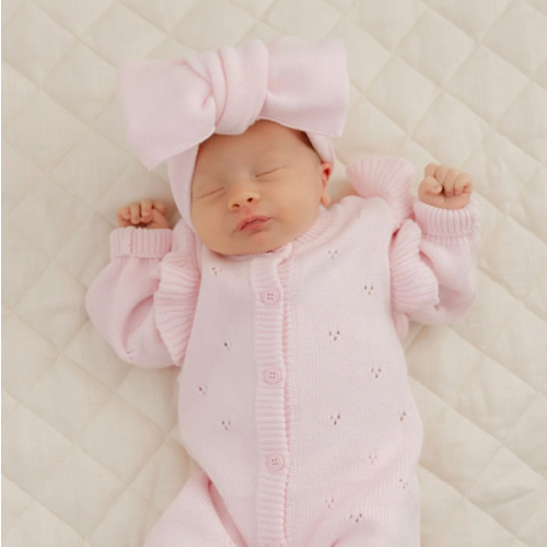 Pointelle Ruffle Knit Jumpsuit in Petal Pink