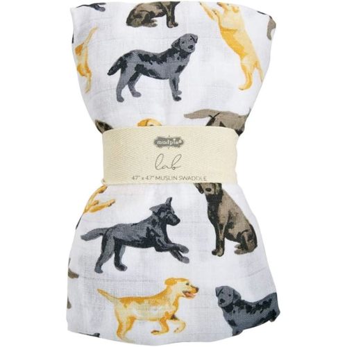 Mud Pie Labrador Retriever Print Muslin Baby Swaddle Blanket, 1 Piece