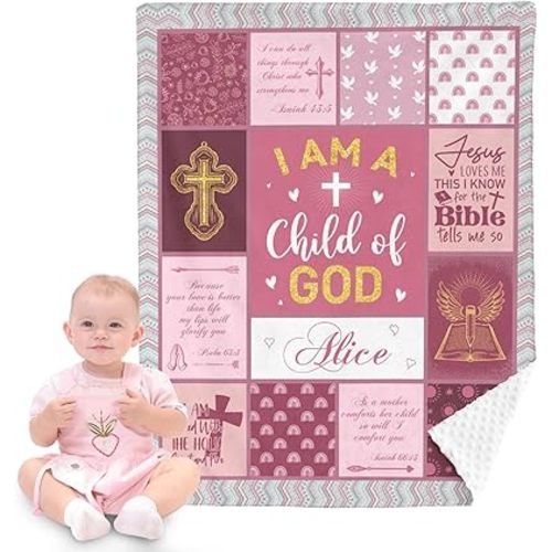 Personalized Baby Blanket, Customized Christian Baby Shower Baptism Confirmation Gifts for Boys Girls, Soft Minky Blanket, Catholic Spiritual Themed, You are A Child of God, Child of- Pink