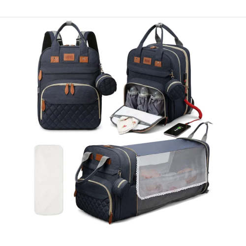 Elysianoble 3-in-1 Diaper Bag Backpack with Foldable Baby Bed and USB Charging Port - 3-in-1 Diaper Bag Backpack with Foldable Baby Bed and USB Charging Port