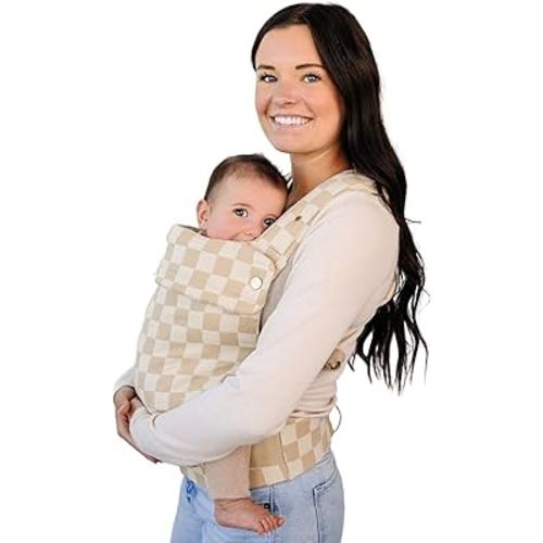 Ava & Oliver Essential Baby Carrier – Ergonomic, Hip-Healthy Soft Structured Carrier for Infants & Toddlers (7–35lbs) - Front and Back Carry, Breathable Fabric, Stylish & Lightweight (Almond Check)