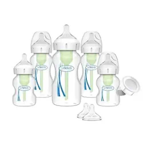 Dr. Brown's Anti-Colic Options+ Wide-Neck Baby Bottle Feeding Set, 5 oz/9 oz, with Bottle Travel Caps (Packaging May Vary)