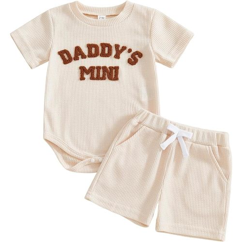 Kupretty Baby Boy Clothes 3 6 12 18 Months Summer Outfit Baseball Embroidery Waffle Short Sleeve Romper & Shorts Set