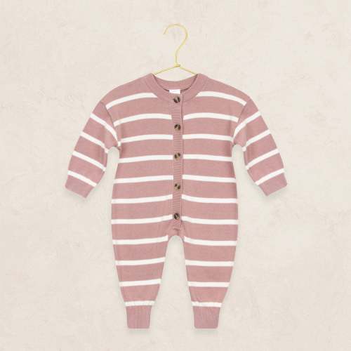 Knit Long Sleeve Onesie - Mauve Stripe