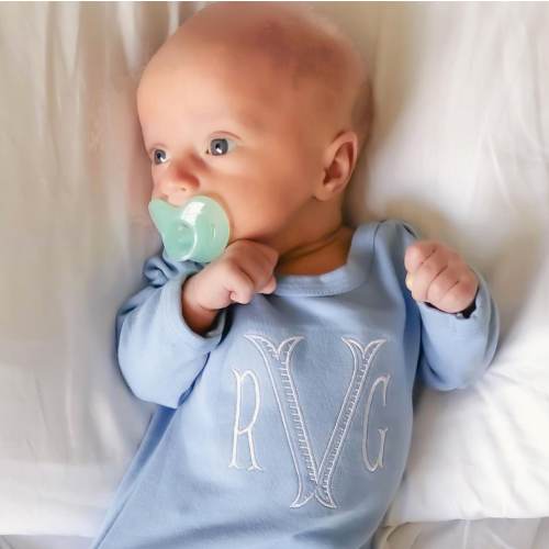 Personalized Embroidered Monogrammed Newborn Infant Baby Pink, or Blue Sleep Sack Gown - Layette - Sleeper - Blue Sleep Sack w/ Monogram