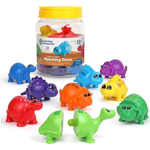 Learning Resources Snap-n-Learn Matching Dinos - Dinosaur Toys, Mini Plastic Figures, Sensory Bin, Toddler Travel Games, Shape Sorter, Preschool, Fine Motor Skills, Montessori Counting