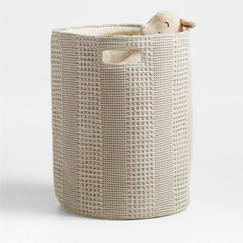 Nella Cream Cotton Waffle Weave Large Floor Bin with Handles