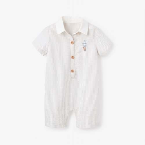 Up & Away Grey Seersucker Collared Shortall