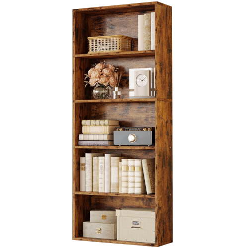 IRONCK 5 Shelf Bookcase, Free Standing Display Storage Bookshelf for Home Office, Vintage Brown