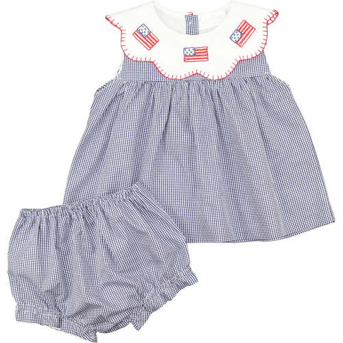 Navy Gingham Embroidered Flag Diaper Set