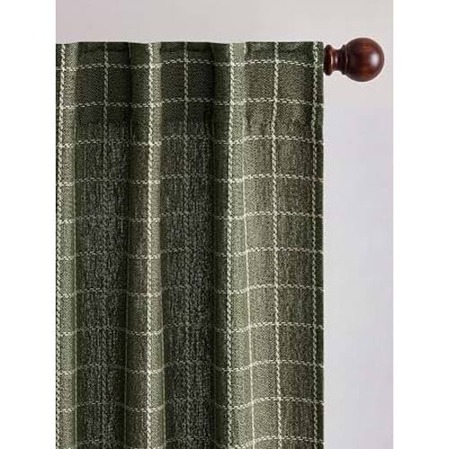 Amazon.com: NICETOWN Olive Green Linen Plaid Bedroom Curtains, Rod Pocket & Back Tab Geometric Jacquard Thick Wovern Mudcloth Light Filtering Window Treatments for Home Decor, W52 x L84, 2 Panels