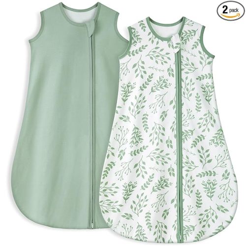 Yoofoss Baby Sleep Sack 6-12 Months TOG 1.0 Baby Wearable Blanket, 2 Pack 100% Organic Cotton Infant Toddler Sleeping Sack 2-Way Zipper Lightweight Sleep Sack