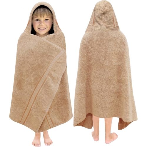 ORIGINAL KIDS Hooded Bath Towel Wrap - Ultra Soft 100% Cotton Terry Large Oversized Hooded Kids Towel with Border - Toddler Big Kid Shower Pool Beach Towel - Soft Absorbent Quick Dry - 30 x 54 - Linen