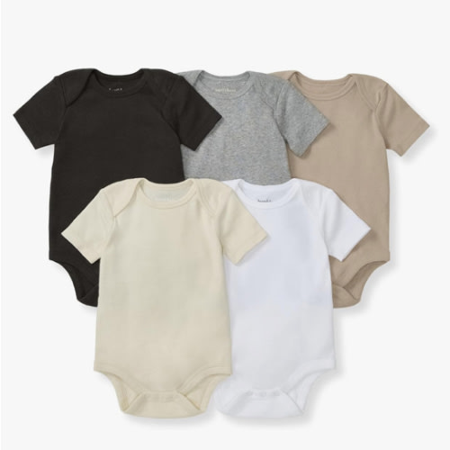 Burt's Bees Baby Bodysuits, Short Sleeve and Long Sleeve One-Pieces, 100% Organic Cotton, Pack of 5