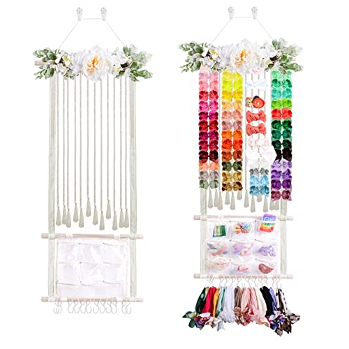 cherrboll Hair Bows Holder Headband Organizer for Girls, Hair Clips Hanger Storage with Hooks, Wall Hanging Decor for Nursery Room