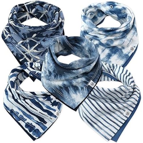 HonestBaby Boys Organic Cotton Bandana Drool Bib Multipack, 5-Pack Tie Dye Blues, One Size