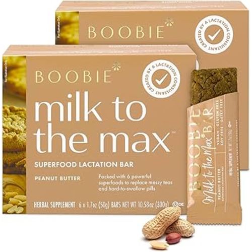 Boobie Bar Superfood Peanut Butter Lactation Bar for Breastfeeding Moms to Increase Milk Supply | #1 Selling Lactation Snack Bars | Vegan, Fenugreek-Free, Gluten-Free, Dairy-Free (12 Bars)