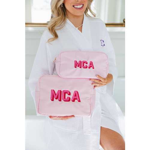 Embroidered Nylon Pouch (Large & Extra Large) // Embroidered Makeup Bag, Bridesmaid Gifts Proposal, Custom Cosmetic Bag, Bridal Party Gifts