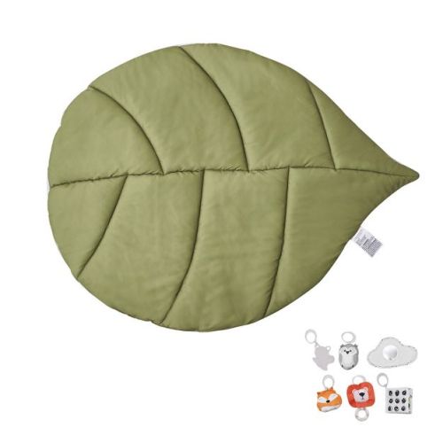 VEVOR Baby Play Gym Mat, Baby Activity Mat with 6 Sensory Toys, Oversize Leaf-Shaped Tummy Time Mat for 0-18 Months Newborn Infant, Green