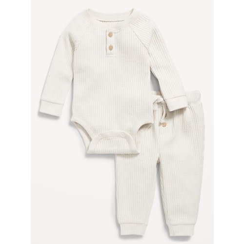 Long-Sleeve Thermal-Knit Henley Bodysuit and Pants Set for Baby
