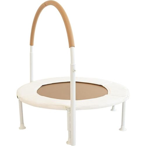 36" Kids and Toddler Mini Trampoline, Aesthetic Indoor and Outdoor Small Baby Trampoline with Removable Handle, Ultra Safe No-Gap Elastic Spring Design