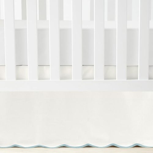 White Scallop Crib Skirt with Blue Trim