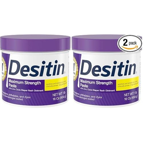 Desitin Maximum Strength Diaper Rash Cream, 40% Zinc Oxide | Treatment & Prevention | Hypoallergenic | Paraben-Free | 16 oz Pack of 2
