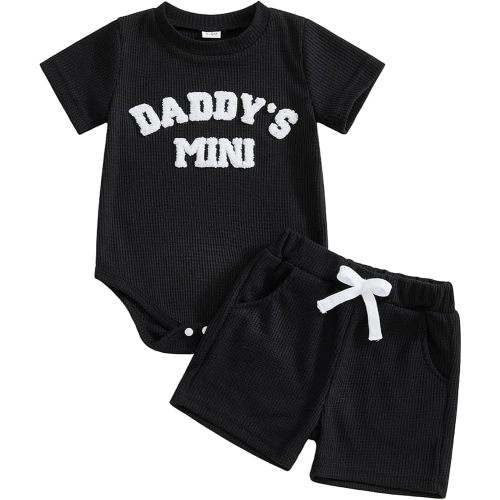 Kupretty Baby Boy Clothes 3 6 12 18 Months Summer Outfit Baseball Embroidery Waffle Short Sleeve Romper & Shorts Set