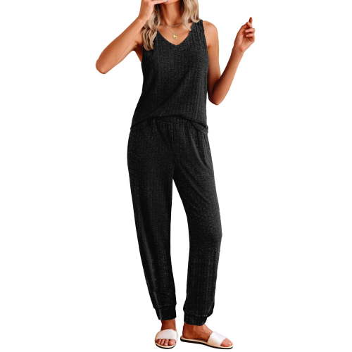 Fantaslook Womens Pajamas Sets V Neck Tank Tops and Long Pants Two Piece Lounge Sets Summer Oufits Loungewear