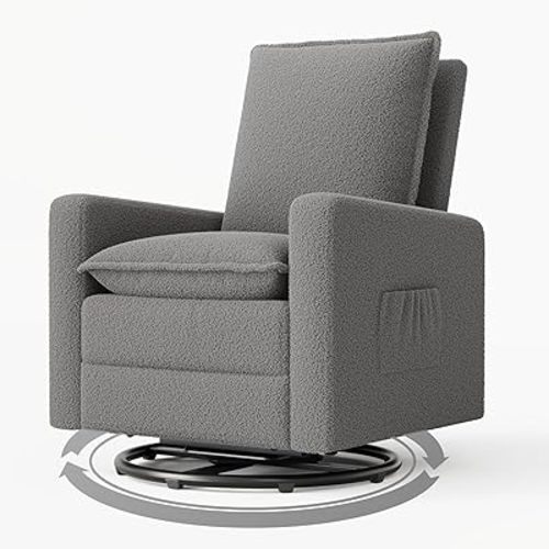 Amopatio Swivel Glider Recliner for Indoor, Nursery Rocker Chair Upholstered Single Sofa with Side Pockets and Footrest for Living Room Bedroom