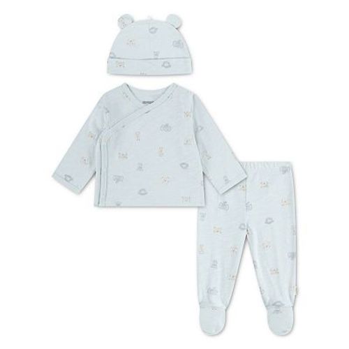 Newborn Baby Boys Huggies Babywear® 100% Organic Zoo Animals Long Sleeve Top Footed Pants & Beanie 3-Piece Matching Set